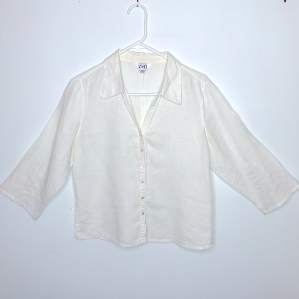 White linen button down blouse